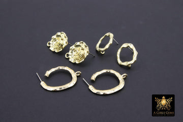 Gold Earring Studs With Loop Links, 6 Pieces 10 mm Post Stud Gold Plated Round Shaped #3633, Hoop Post Earrings